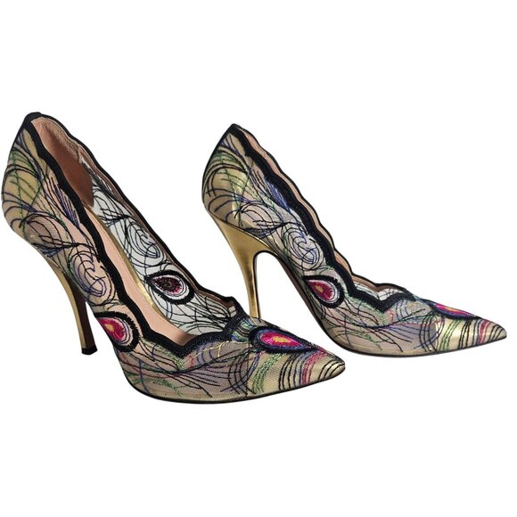 Palter DeLiso Women’s Heels Peacock Feather Embroidery 37.5 Art to Wear Maximali - Picture 3 of 13